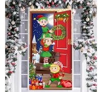 YAXZIM Couverture de Porte de Noel Decoration Suspendue Bannière Toile de Fond de Noël, Décorations de Noël Bannière de Porte pour Décoration Vacances Hiver Porte Entrée Maison (Elfe)