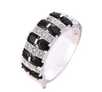 Yaya Bague vintage en argent 925 avec oxyde de zirconium noir et blanc imitation diamant ovale noir onyx, 6#, Argent sterling, Zircone cubique