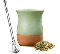 YAYA Market Set mat en céramique et bois 240 ml - Comprend un mat premium, une ampoule en acier et une brosse de nettoyage - Idéal pour préparer du yerba de style moderne et traditionnel