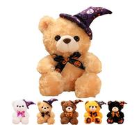 yayafunfun Ours en Peluche Nounours Halloween, 23 cm Kaki Peluche Bear Douce et Mignonne, Chapeau de Citrouille et nœud Papillon, Animal Jouets en peluchecadeau pour Anniversaire et Halloween Enfants