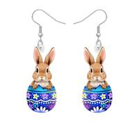 YAYAKO Acrylique Boucles D'oreilles De Pâques Lapin Brun Coloré Oeufs Pendentif Cadeaux Pour Femmes Printemps Style Vacances Bijoux Légers Hypoallergéniques Amusants Accessoires (Bleu)