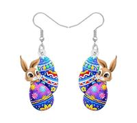 YAYAKO Acrylique Boucles D'oreilles De Pâques Lapin Brun Coloré Oeufs Pendentif Cadeaux Pour Femmes Printemps Style Vacances Bijoux Légers Hypoallergéniques Amusants Accessoires (Multicolore)