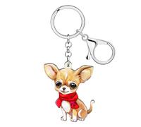 YAYAKO Acrylique Mignon Chihuahua Porte-clés Charms Amoureux de Chien Cadeaux pour Femmes Filles Voiture Porte-clés Sac à Dos Sac à Main Accessoires (Couleur orange)