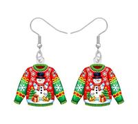 YAYAKO Acrylique Rouge Noël Robe Costume Pull Boucles D'oreilles Danger Déclaration Vacances Bijoux Noël Cadeau D'hiver Femmes Drôles De Charme (Vert)