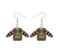 YAYAKO Acrylique Rouge Noël Robe Costume Pull Boucles D'oreilles Danger Déclaration Vacances Bijoux Noël Cadeau D'hiver Femmes Drôles De Charme (Noir)