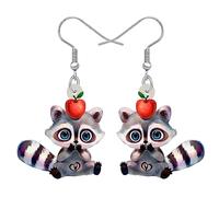 YAYAKO Boucles d'oreilles Acrylique Ourson Raton Laveur Boucles d'oreilles Pendantes pour Femme Filles Charms Cadeaux Mignon Raton Laveur (Gris 511)