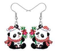 YAYAKO Boucles D'oreilles Panda en Acrylique Poupée Adroable Ours Brun Bijoux Panda Cadeaux pour Femme Fille Breloques Festival (Panda NoëL Rouge 125)