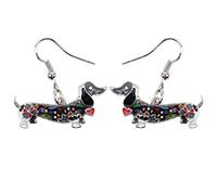 YAYAKO émail Boucles d'oreilles Chien Bouledogue Français en Zinc Alliage Teckel Golden Retriever Cadeaux pour Femme Filles (Teckel Noirlu)