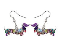 YAYAKO émail Boucles d'oreilles Chien Bouledogue Français en Zinc Alliage Teckel Golden Retriever Cadeaux pour Femme Filles (Teckel Violette)