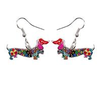 YAYAKO émail Boucles d'oreilles Chien Bouledogue Français en Zinc Alliage Teckel Golden Retriever Cadeaux pour Femme Filles (Teckel Multicolore)