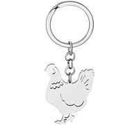 YAYAKO Porte-clés poule coq en acier Inoxydable Animaux de la Ferme Bijoux Drôles de poule Cadeaux pour Femme Filles Porte-clés voiture (Plaqué Argent Poule Porte-clés)