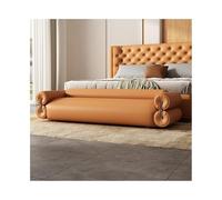 YAYAOVP-24927 End of Bed Storage Bench - Tabouret d'extrémité de lit en cuir véritable - Tabouret de chevet long - Tabouret de canapé moderne et simple pour salon, petit canapé, lit (orange, L)