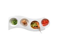 YAYAOVP-24927 Plateau de service divisé en céramique pour la maison, bol à goûter créatif, 4 bols occidentaux, assiette à tremper, bol à sauce multi-compartiments, plateau de service pour apéritif