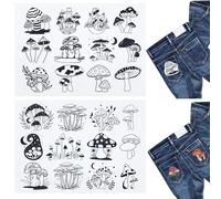 Yayatty 2 Feuilles 24 PCS Soluble dans l'eau Broderie Main Couture Stabilisateurs pour Tissu Point Pratique Broderie Autocollants Champignons Wash Away Stabilisateurs pour Débutants Amateurs