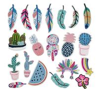 Yayatty 20 PCS Broderie Patch Thermocollant, La Plume Patchs Thermocollants Cactus Patchs à Coudre pour Réparation, Vêtements, Vestes