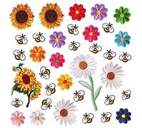 Yayatty Fleur Broderie Patch Thermocollant, 36 PCS Girasole Broderie Autocollant Iron on Patches Stickers Margherita Ecusson Coudre Vêtements, Jeans, Chapeaux, Réparation et Décoration Taille Unique