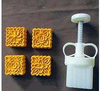YAYDAFSHSAI Moule à gâteaux de Lune, Adjustable Thickness Mooncake Mould Set with 4 Or 6 Stamps, Round Square, White, 63g(E)