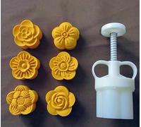 YAYDAFSHSAI Moule à gâteaux de Lune, Adjustable Thickness Mooncake Mould Set with 4 Or 6 Stamps, Round Square, White, 63g(A)