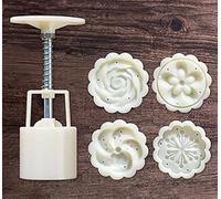 YAYDAFSHSAI Moule à gâteaux de Lune, Mooncake Molds Set with 4/6/8 Cookie Stamps 3D DIY Flower Press White 14cm 50g(C)