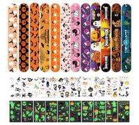 YAYNO 12Pcs Bracelets D'amitié D'Halloween pour Enfants Halloween Slap Bracelets à Claquer, 10pcs Halloween Tatouage Enfant Feuilles Lumineux Tatouage Ephemere Stickers Enfant
