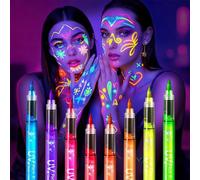 YAYNO Lot de 8 Stylos de Peinture pour le Visage UV Fluo Marqueurs de Peinture Corporelle Phosphorescents Lavables Maquillage Fluorescent dans Le Noir pour La Peau Lavables,Festival