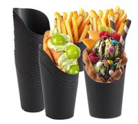 YAYODS Lot de 100 Gobelet en Papier Kraft Noir 14 oz / 410 ml - Pot à Frites avec Ouverture Biseautée - Support Gaufre Bubble et Glace - Snack Box Jetable Résistant à l Huile pour Mariage et Fête