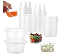YAYODS Lot de 100 Gobelets à Sauce avec Couvercle 100ml - Petit Récipient Plastique Alimentaire Sans BPA - Pot de Sauce Hermétique et Empilable pour Dips, Dressings, Épices et Takeaway - Réutilisable