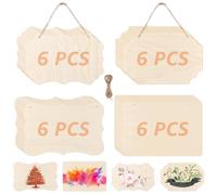 YAYODS Lot de 24 plaques en bois non finies - 22 x 15 cm - À suspendre - Avec corde en jute - Panneaux en bois vierges à suspendre - Pour bricolage, peinture, écriture et décoration