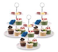 YAYODS Lot de 3 Présentoir à Gâteau 3 Étages Blanc - Hauteur 33 cm - Etagère à Cupcake en Plastique Réutilisable pour Desserts et Afternoon Tea - Support à Pâtisserie pour Mariage et Anniversaire