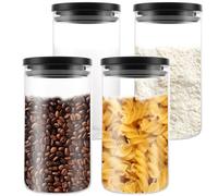 YAYODS Lot de 4 Bocal en Verre avec Couvercle 1,2 L - Pot de Conservation Hermétique pour Cuisine - Boîte de Rangement en Verre Transparent pour Grains de Café, Pâtes, Farine et Sucre - Noir