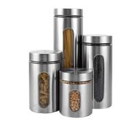 YAYODS Lot de 4 Boîte de Conservation Inox avec Fenêtre - Récipient de Rangement Hermétique 4 Tailles - Boîtier de Cuisine pour Café, Farine, Pâtes et Céréales pour Organisation de Cuisine