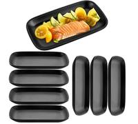 YAYODS Lot de 8 Assiette à Sushi en Mélamine - 15,5 x 9 x 2 cm Plat de Service Noir Mat - Petite Assiette Rectangulaire pour Entrée, Dessert et Antipasti - Incassable et Réutilisable