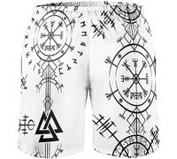 yayoitimes Short Viking Vegvisir Rune Pour Homme - Short à Cordon de Serrage Harajuku Imprimé en 3D de Valknut Odin Wolf Totem - Nordique Short D'été à Séchage Rapide Pour la Plage et la Fête