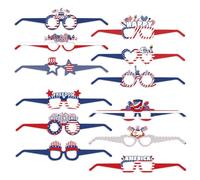 YaYuanSun Lot de 12 lunettes en papier pour le 4 juillet - Drapeau américain - Rouge - Bleu et blanc - Accessoires photo pour enfants et adultes - Fournitures de fête patriotique Blanc, Rouge, Bleu.