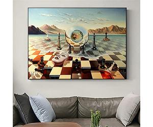 Yayun Art Peinture sur Toile Salvador Dali Surréalisme Affiches d'Échecs et Impressions Étranges Abstraites pour la Décoration Intérieure 50x85cm (19,7x33,5in) Cadre Intérieur