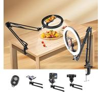 yAyusi 10" Ring Light avec Trépied pour Bureau, Téléphone LED et Support de Caméra Flexible, Anneau Lumineux Dimmable pour Conférence Vidéo/TikTok