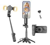 yAyusi Mini Perche à Selfie Magnétique, Trépied Petit Mag-Safe 3 en 1, Support Téléphone Extensible Portable avec Clip Détachable et Télécommande, pour iPhone/Samsung/Android