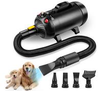 YAZEKY Pulseur pour Chien Professionnel, Souffleur Chiens 2800W, Silencieux Sèche-Cheveux pour Chien, Séchoir à Poils pour Animaux Vitesse et Température Réglables avec 4 Buses et Tuyau élastique