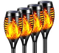 YAZEKY Lumières Flamme Solaire Exterieure,4 Pièces 12 LED Lampe Solaire Flamme Torche Jardin Exterieur Étanche IP65,Lumiere Torche Solaire avec Flammes Réalistes pour Décor,Jardin,Patio,Chemins,Cour