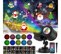 YAZEKY Projecteur Noel Exterieur Interieur, Projecteur LED Extérieur Noël avec 16 Diapositives et 10 Couleurs Océan, Télécommande, Minuteur, Lampe Flocon de Neige Decoration pour Noel Exterieur Fête