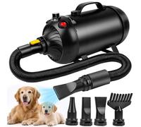 YAZEKY Sèche-Cheveux pour Chien Blower - Très Silencieux -Moteur réglable - Souffleur de Soins pour Chien avec Buses différentes - Tuyau élastique et Brosse d'entretien (Noir)