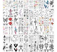 Yazhiji 60 feuilles minuscule étanche tatouage temporaire lune étoiles constellations musique boussole ancre mots lignes fleurs pour enfants adultes hommes et femmes