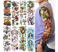 Yazhiji Lot de 52 tatouages temporaires pour enfants : sirène, papillon, chat, camion, dinosaure, fusée, planète. Motifs d'animaux adorables pour le corps, le visage et le bras. Idéal pour les filles