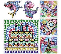 Yazhiji Lot de 6 feuilles de peinture diamant pour enfants, kit attrape-soleil pour enfants de 6, 7, 8, 9, 10 ans, tour Eiffel, requin, kit de peinture diamant bricolage pour filles ou garçons.