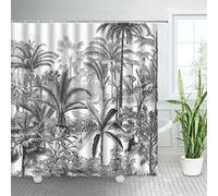 YAZHULUCK Noir Blanc Plantes Tropicales Arbres Rideaux De Douche Jungle Paysage Naturel Maison Rideaux De Bain Ensembles Salle De Bains Décor 180x210cm (70.87x82.68in)