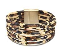 YAZILIND 2 Pièces Leopard PU Bracelet en Cuir Bracelet en Cuir Wrap Bracelets Multicouche Bracelet Manchette pour Filles Femmes Daily Party Favors Kaki