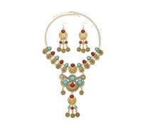 YAZILIND Bobo Déclaration de Bijoux pour les Femmes - d'Or-Ton Ethniques Collier et Boucles d'oreilles Dangle de Rouge et de Perles de Turquoise, Vintage Gypsy Festival de Bijoux