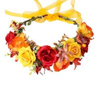 YAZILIND Boho Fleur de la Couronne Rouge, Jaune et Orange Floral Bandeau Réglable Ruban pour les Mariages, les Festivals et les Célébrations de la Chute
