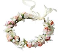 YAZILIND Boho Floral de la Couronne Bandeau - Rose Artificielle & Daisy Couronne de Fleurs avec Ruban de Mariée, un Festival, ou la Photographie Accessoire de Cheveux (Ivoire et Blush Rose)