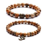 YAZILIND Bracelet de Perles bouddhistes Bouddha Om - Perles en Bois 8mm - Om - Yoga # 2 + # 4